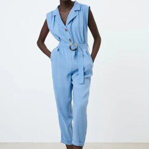 Zara Sleeveless Belted Jumpsuit Stylish Chic Preppy Coastal Boho Classy XL